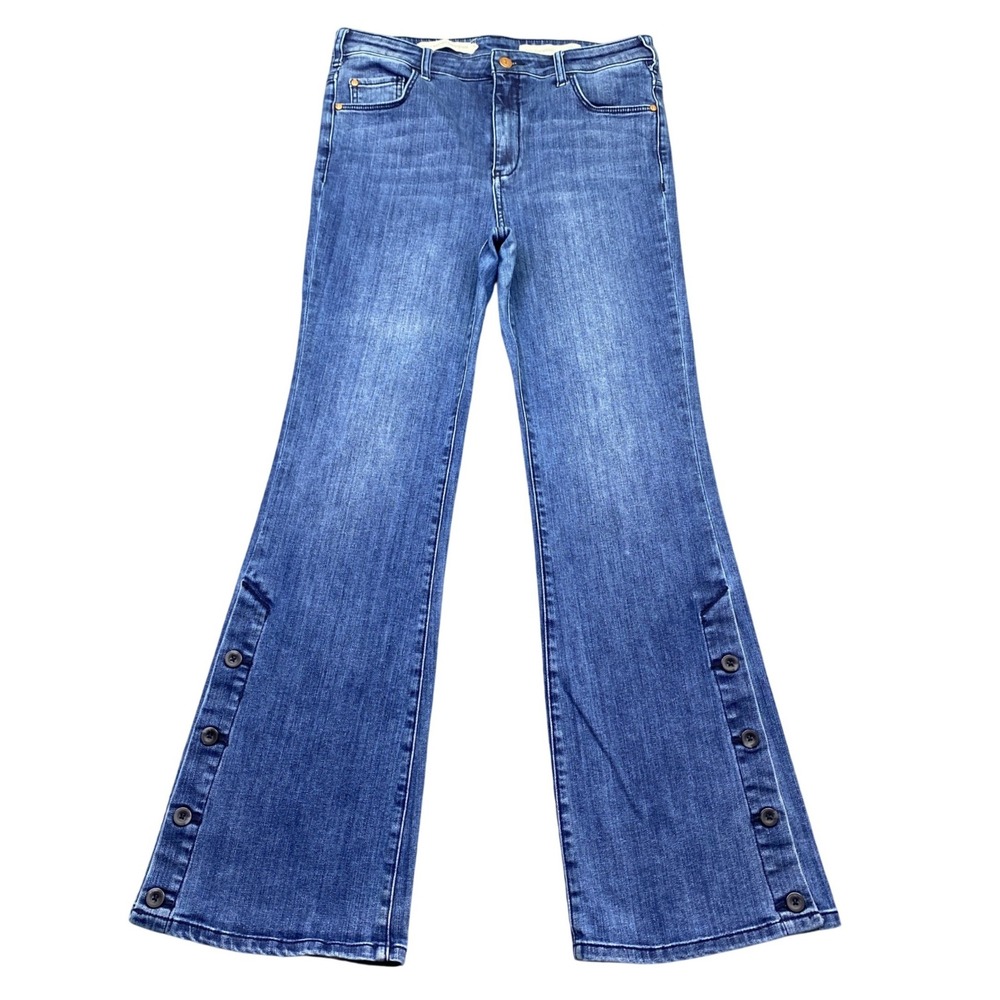 Pilcro and the Letterpress High Rise Bootcut Jeans Blue Button Split Hem 30